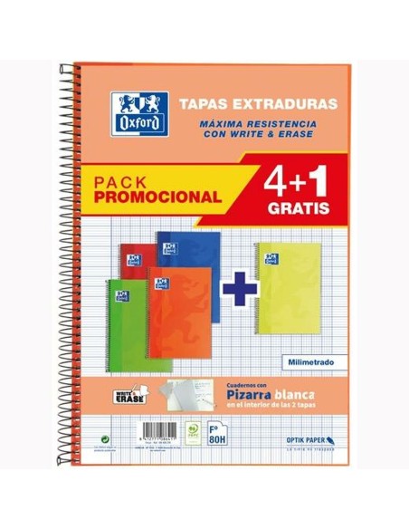 Cahier Oxford Write&Erase Multicouleur Din A4 80 Volets 21,5 x 31,5 cm 5 Pièces
