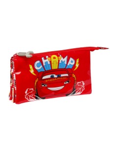 Trousse Fourre-Tout Triple Cars Let's race Rouge Blanc (22 x 12 x 3 cm)