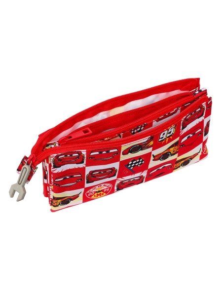 Trousse Fourre-Tout Triple Cars Let's race Rouge Blanc (22 x 12 x 3 cm)