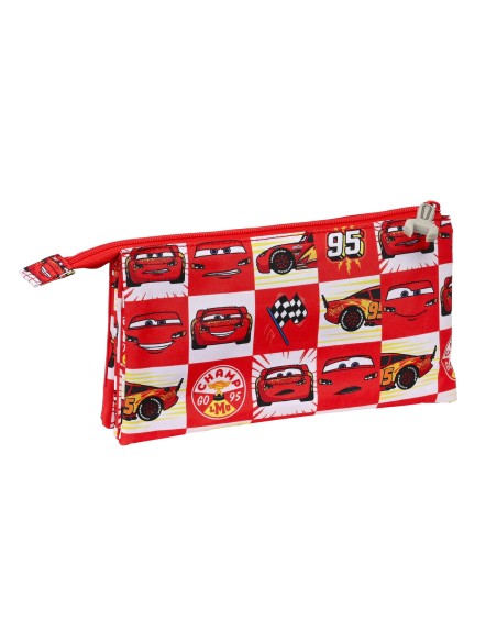 Trousse Fourre-Tout Triple Cars Let's race Rouge Blanc (22 x 12 x 3 cm)