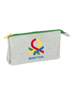 Trousse Fourre-Tout Triple Benetton Pop Gris (22 x 12 x 3 cm)