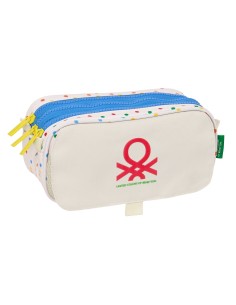 Trousse Fourre-Tout Triple Benetton Topitos Blanc (21,5 x 10 x 8 cm)