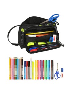 Trousse Scolaire avec Accessoires Kelme Jungle Noir Gris Citron 20 x 11 x 8.5 cm (32 Pièces) 2