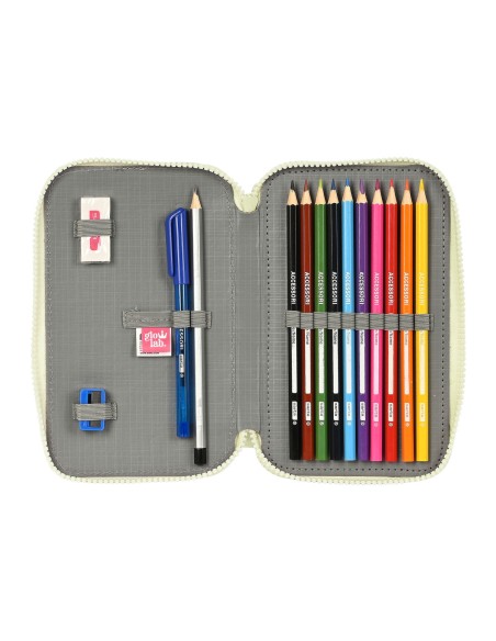 Trousse Scolaire avec Accessoires Glow Lab Magic flow Beige 12.5 x 19.5 x 4 cm (28 Pièces)
