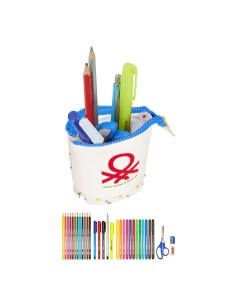 Trousse Scolaire avec Accessoires Benetton Topitos Blanc (8 x 19 x 6 cm) (32 Pièces)
