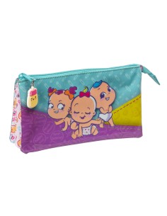 Trousse Fourre-Tout Triple The Bellies Violet Turquoise Blanc 22 x 12 x 3 cm