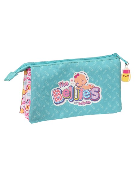 Trousse Fourre-Tout Triple The Bellies Violet Turquoise Blanc 22 x 12 x 3 cm