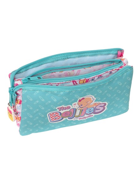Trousse Fourre-Tout Triple The Bellies Violet Turquoise Blanc 22 x 12 x 3 cm