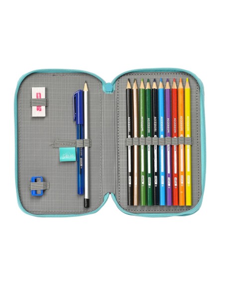 Plumier double The Bellies Blanc Violet Turquoise 12.5 x 19.5 x 4 cm (28 Pièces)