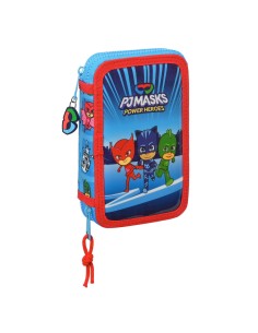 Plumier double PJ Masks Bleu 12.5 x 19.5 x 4 cm (28 Pièces)