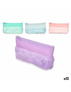 Trousse d'écolier Pincello 443 Bleu Vert Violet Rose 21 x 9 x 3 cm Pompon (12 Unités)