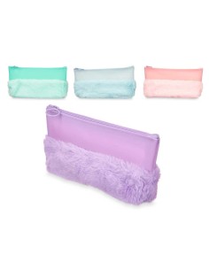 Trousse d'écolier Pincello 443 Bleu Vert Violet Rose 21 x 9 x 3 cm Pompon (12 Unités) 2