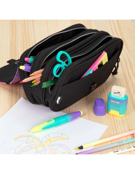Trousse d'écolier Milan Sunset Noir 13 x 24 x 10 cm