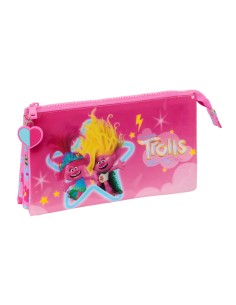 Trousse Fourre-Tout Triple Trolls Rose 22 x 12 x 3 cm