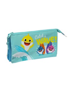 Trousse Fourre-Tout Double Baby Shark Surfing Bleu Blanc 22 x 12 x 3 cm