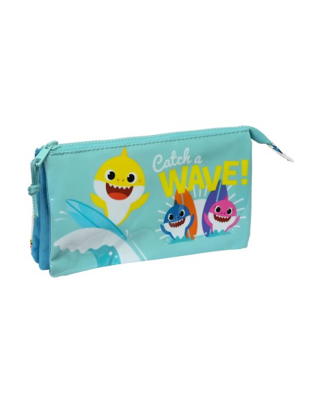 Trousse Fourre-Tout Double Baby Shark Surfing Bleu Blanc 22 x 12 x 3 cm