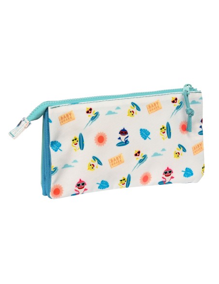 Trousse Fourre-Tout Double Baby Shark Surfing Bleu Blanc 22 x 12 x 3 cm