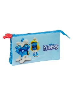 Trousse Fourre-Tout Double Los Pitufos Bleu 22 x 12 x 3 cm