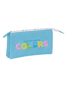 Trousse Fourre-Tout Triple Benetton Spring Bleu ciel 22 x 12 x 3 cm