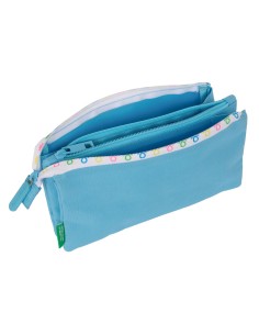 Trousse Fourre-Tout Triple Benetton Spring Bleu ciel 22 x 12 x 3 cm 2