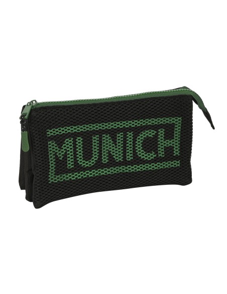 Trousse Fourre-Tout Triple Munich Caviar Noir 22 x 12 x 3 cm