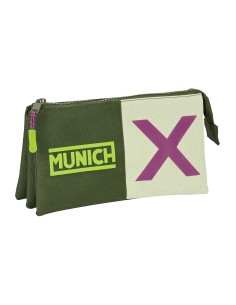 Trousse Fourre-Tout Triple Munich Bright khaki Vert 22 x 12 x 3 cm