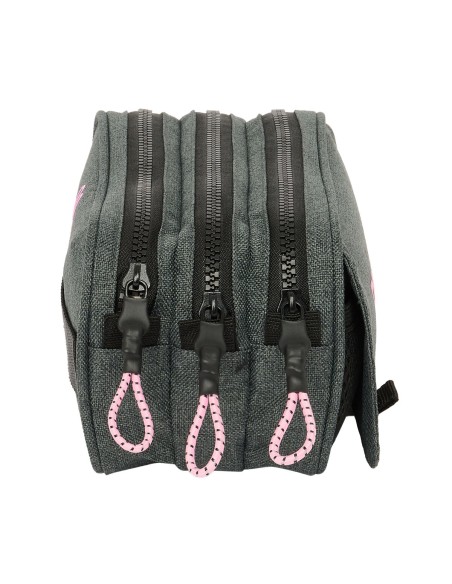 Trousse Fourre-Tout Triple Kappa Silver pink Gris 21,5 x 10 x 8 cm