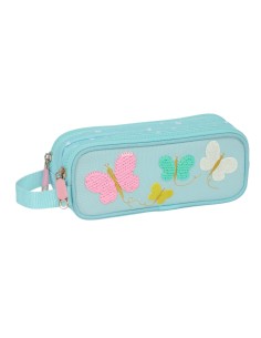 Trousse Fourre-Tout Double Moos Butterflies Bleu clair 21 x 8 x 6 cm