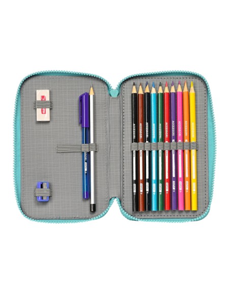 Plumier double Baby Shark Surfing Bleu Blanc 12.5 x 19.5 x 4 cm (28 Pièces)