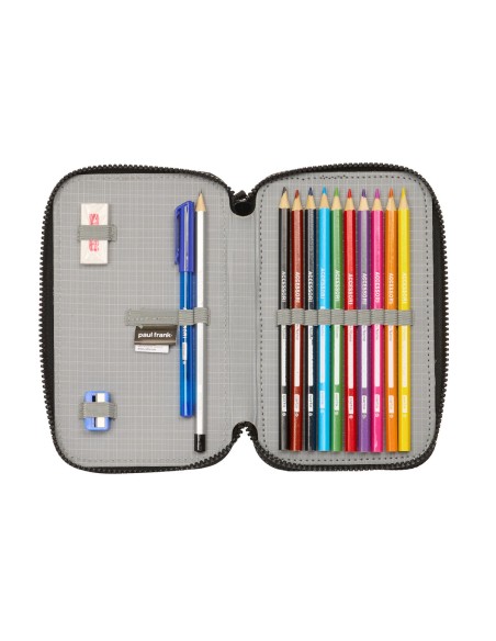 Plumier double Paul Frank Join the fun Noir 12.5 x 19.5 x 4 cm (28 Pièces)