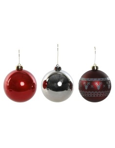 Boules de Noël Home ESPRIT Rouge Argenté Polyéthylène 21,5 x 21,5 x 22,5 cm (15 Pièces)