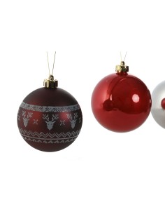 Boules de Noël Home ESPRIT Rouge Argenté Polyéthylène 21,5 x 21,5 x 22,5 cm (15 Pièces) 2