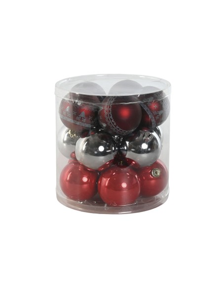 Boules de Noël Home ESPRIT Rouge Argenté Polyéthylène 21,5 x 21,5 x 22,5 cm (15 Pièces)
