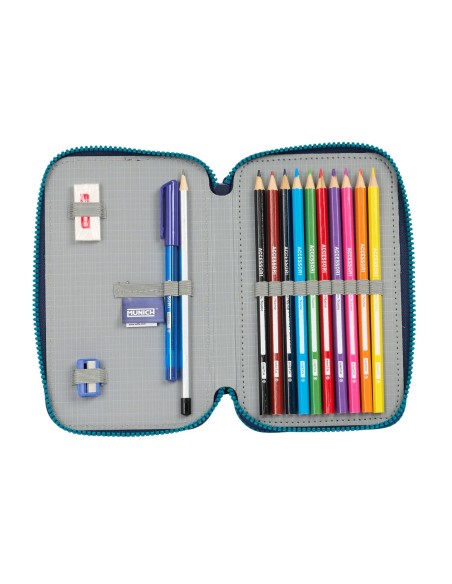 Plumier double Munich Nautic Blue marine 12.5 x 19.5 x 4 cm 28 Pièces
