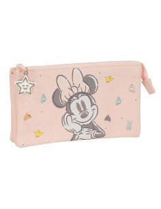 Trousse Fourre-Tout Triple Minnie Mouse Baby Rose 22 x 12 x 3 cm