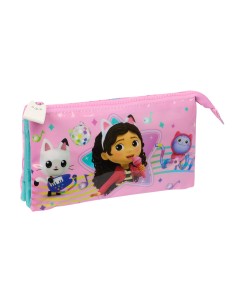 Trousse Fourre-Tout Triple Gabby's Dollhouse Party Rose 22 x 12 x 3 cm