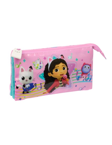 Trousse Fourre-Tout Triple Gabby's Dollhouse Party Rose 22 x 12 x 3 cm