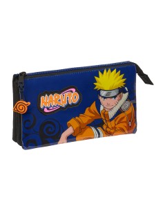Trousse Fourre-Tout Triple Naruto Ninja Bleu Noir 22 x 12 x 3 cm