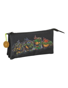 Trousse Fourre-Tout Triple Teenage Mutant Ninja Turtles Noir Gris 22 x 12 x 3 cm