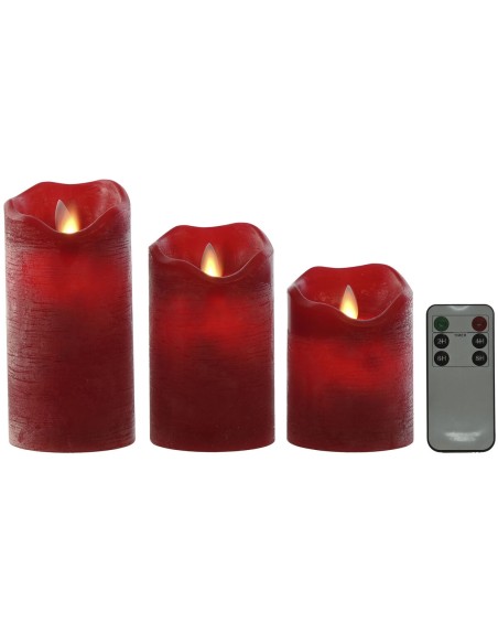 Bougie LED Home ESPRIT Rouge 26,5 x 8 x 17 cm (3 Pièces)