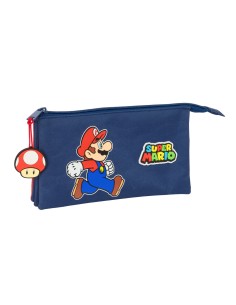 Trousse Fourre-Tout Triple Super Mario Trick Rouge Bleu foncé 22 x 12 x 3 cm