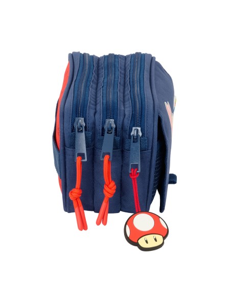 Trousse Fourre-Tout Triple Super Mario Trick Rouge Bleu foncé 21,5 x 10 x 8 cm