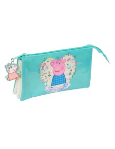 Trousse Fourre-Tout Triple Peppa Pig Pretty flowers Jaune Menthe 22 x 12 x 3 cm