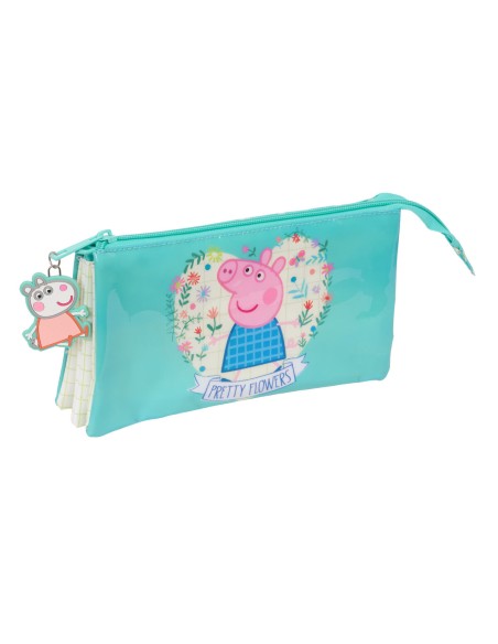 Trousse Fourre-Tout Triple Peppa Pig Pretty flowers Jaune Menthe 22 x 12 x 3 cm