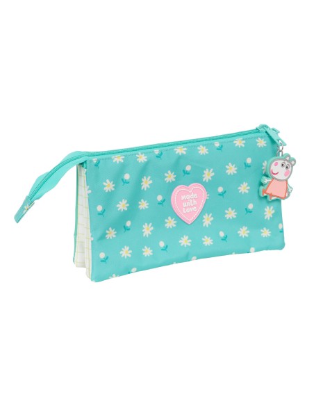 Trousse Fourre-Tout Triple Peppa Pig Pretty flowers Jaune Menthe 22 x 12 x 3 cm