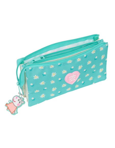 Trousse Fourre-Tout Triple Peppa Pig Pretty flowers Jaune Menthe 22 x 12 x 3 cm