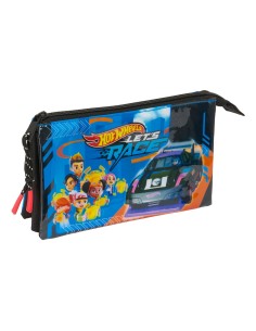 Trousse Fourre-Tout Triple Hot Wheels Let's race Bleu Noir 22 x 12 x 3 cm