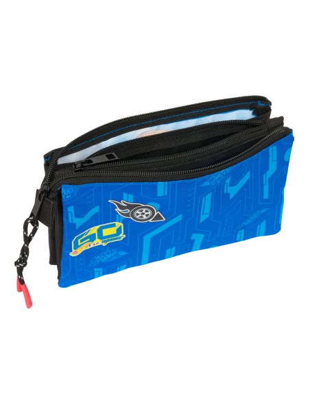 Trousse Fourre-Tout Triple Hot Wheels Let's race Bleu Noir 22 x 12 x 3 cm