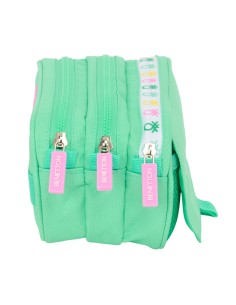 Trousse Fourre-Tout Triple Benetton Mint Vert 21,5 x 10 x 8 cm 2