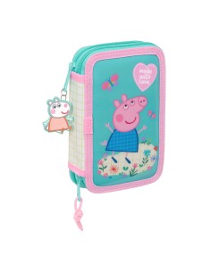Trousse Scolaire avec Accessoires Peppa Pig Pretty flowers Jaune Menthe 12.5 x 19.5 x 4 cm 29 Pièces